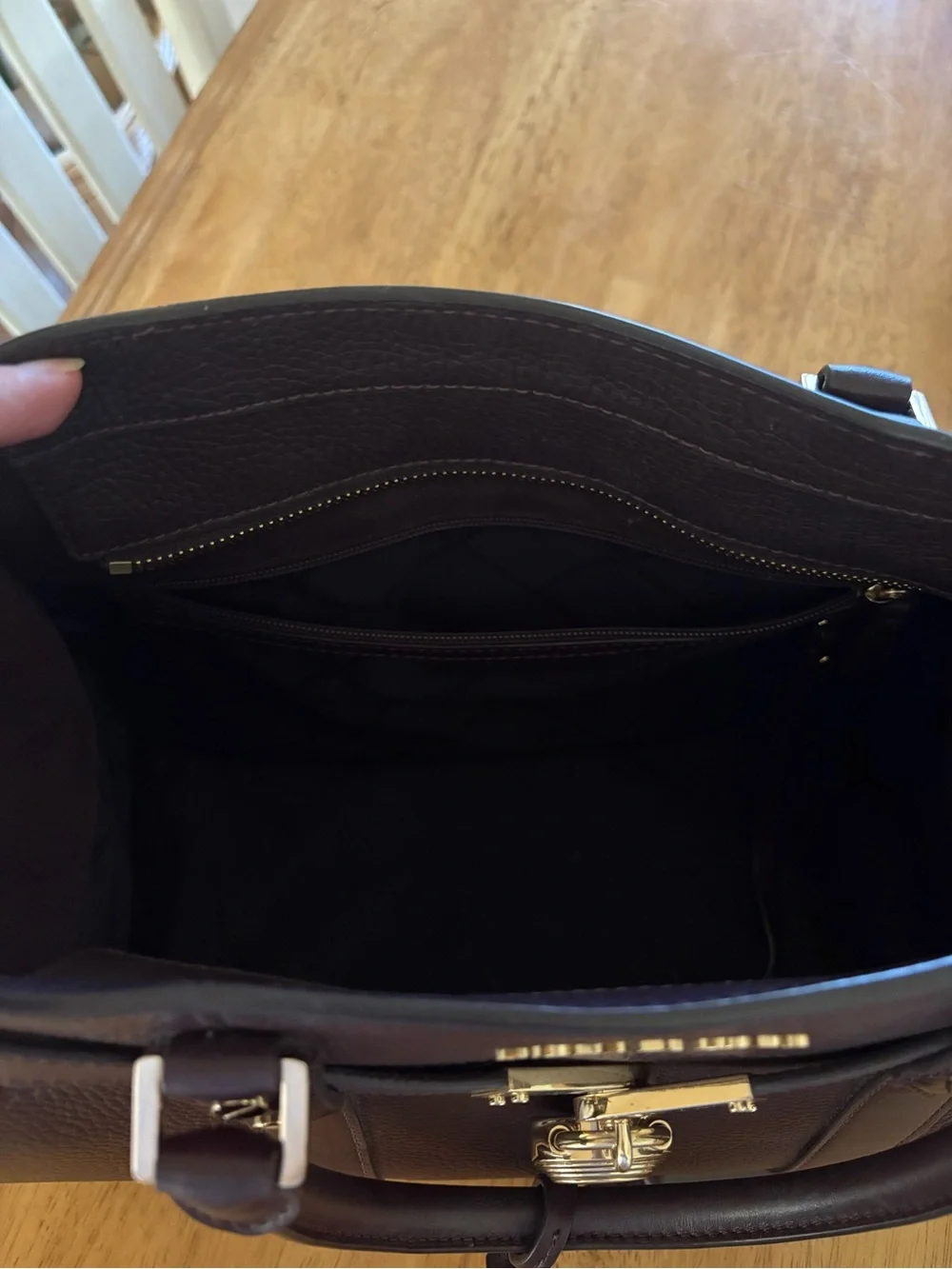 Michael Kors Dark Brown Leather Satchel with Gold Hardware